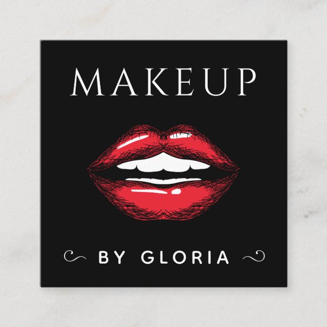 Makeup Artist Red Lips Salon Social Media QR Code Quadratische Visitenkarte (Vorderseite)
