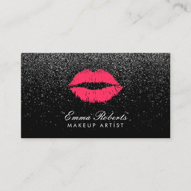 Makeup Artist Red Lips Schwarzer Glitzer Ernennung Terminkarte (Vorderseite)