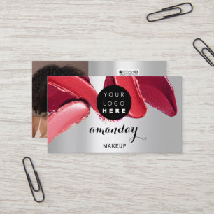 Makeup Artist Red Lipstick Foto QR Code Silver Visitenkarte