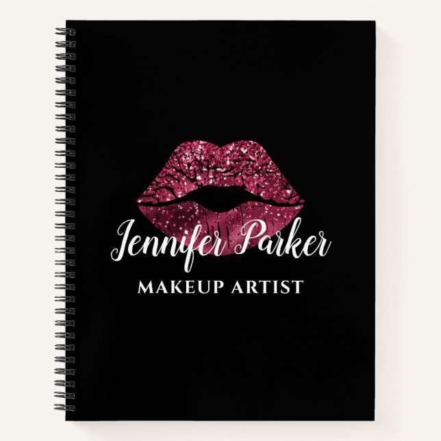 MAKEUP ARTIST Red Logo Kiss Name Notizbuch (Vorderseite)