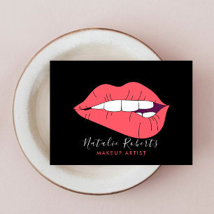 Makeup Artist Rosa Lippen und Schwarzer Schönheits Visitenkarte