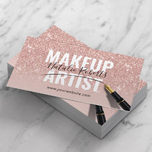 Makeup Artist Rose Gold Glitzer Elegante Signatur Visitenkarte