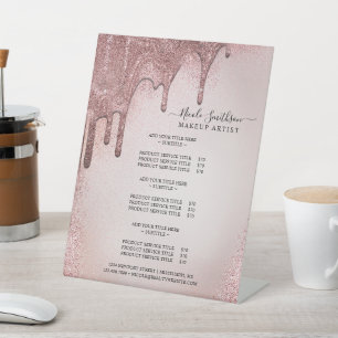 Makeup Artist Rose Gold Glitzer Glam Service List Sockelschild