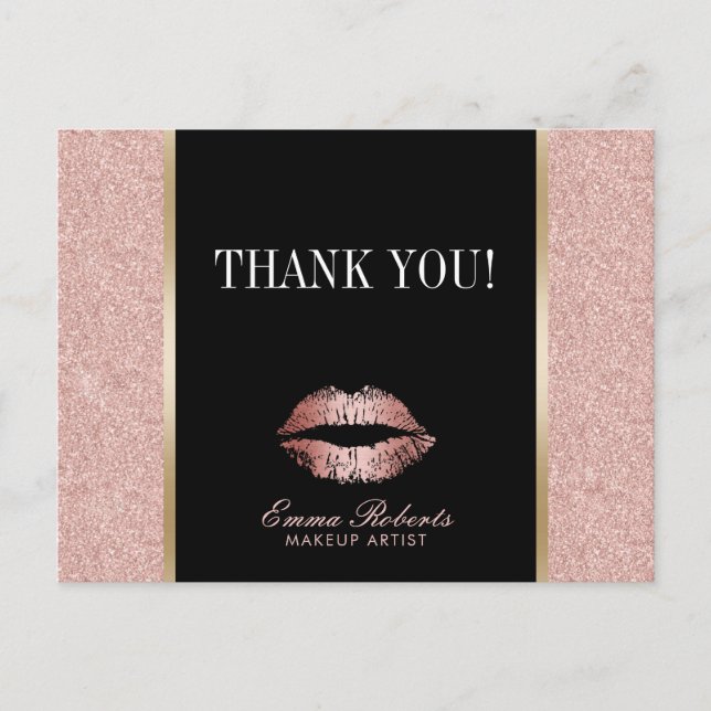 Makeup Artist Rose Gold Glitzer Lips Vielen Dank Postkarte (Vorderseite)