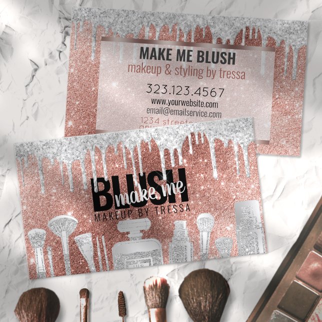 Makeup Artist Rose Gold Glitzer + Platinum Tropfen Visitenkarte (Von Creator hochgeladen)