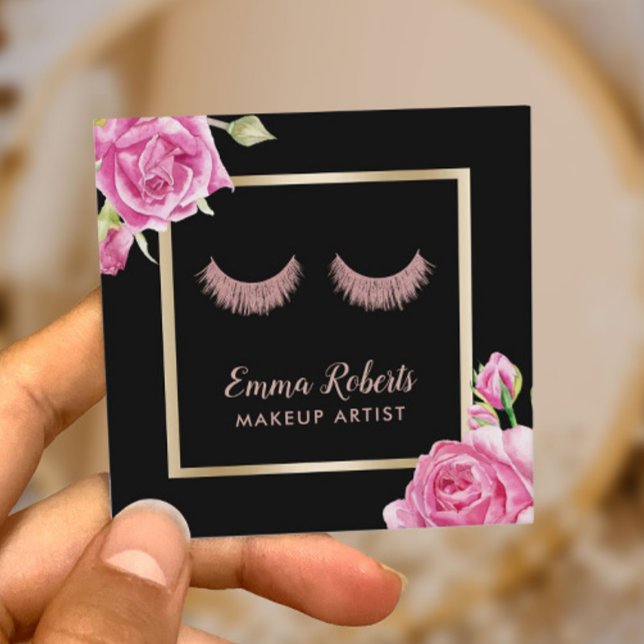 Makeup Artist Rose Gold Lashes Moderne Blumen Quadratische Visitenkarte (Von Creator hochgeladen)