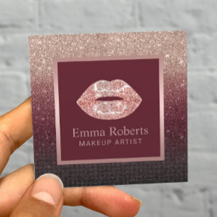 Makeup Artist Rose Gold Lippen Burgund Roter Glitz Quadratische Visitenkarte
