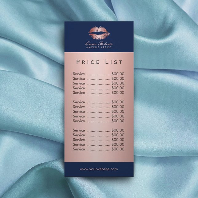Makeup Artist Rose Gold Lips Navy Blue Price List Werbekarte (Von Creator hochgeladen)