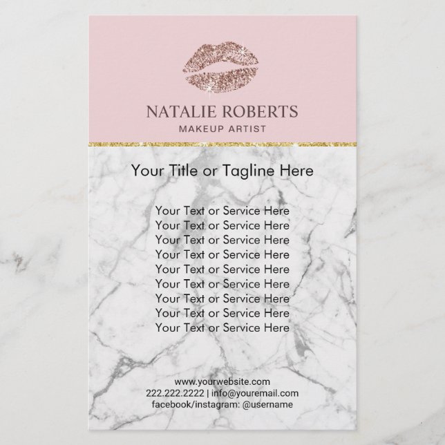 Makeup Artist Rose Gold Lips Rosa Marmorsalon Flyer (Vorne)