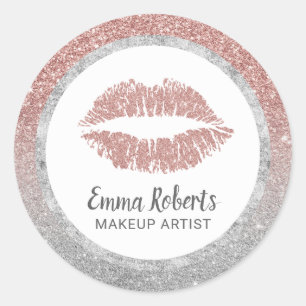 Makeup Artist Rose Gold Silver Glitzer Lippen Druc Runder Aufkleber