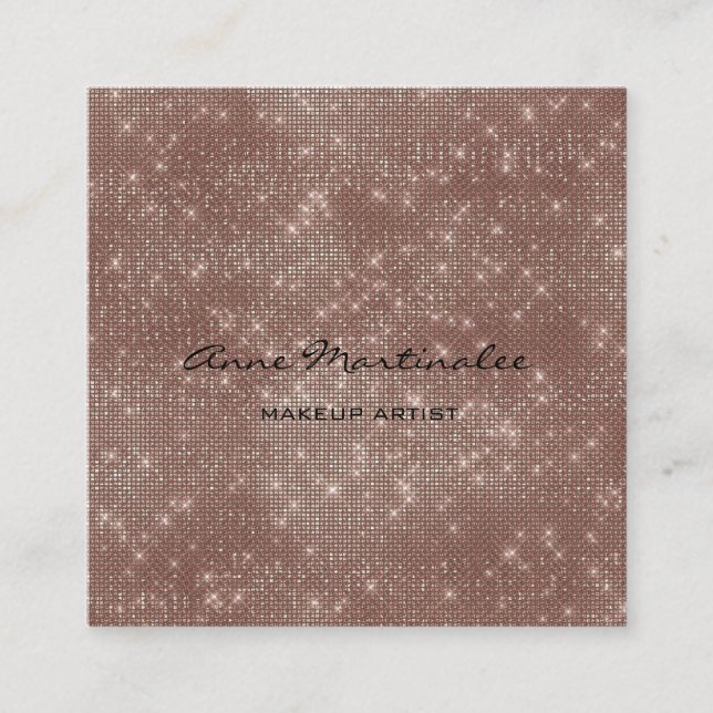 Makeup Artist Rose Gold Sparkle Glitzer Glam Quadratische Visitenkarte (Vorderseite)