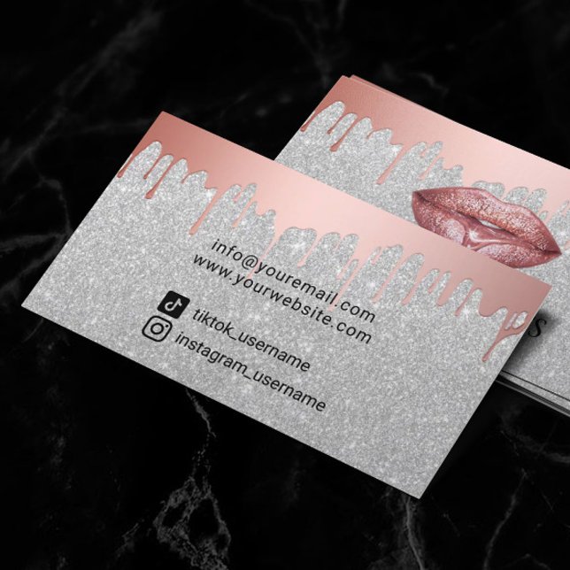 Makeup Artist Rose Gold Tropfen Lipstick Silber Visitenkarte (Von Creator hochgeladen)