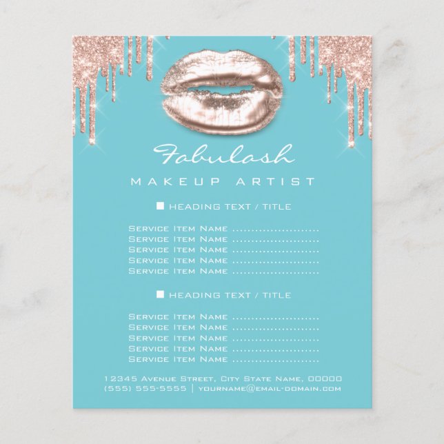 Makeup Artist Salon Blue Glitzer Flyer Spark Kiss (Vorne)