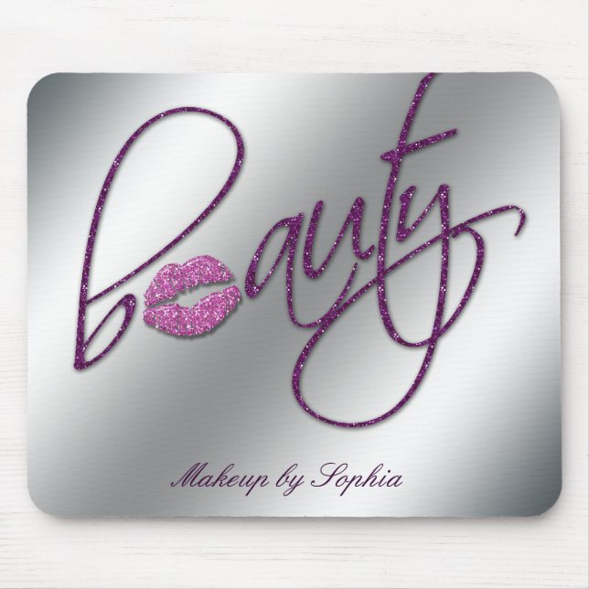 Makeup Artist Salon Cosmetology Pink Lips Glitter Mousepad (Vorne)