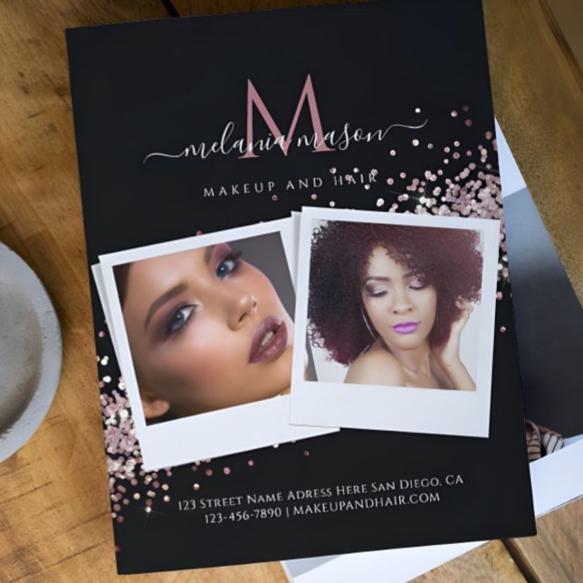 Makeup Artist Salon Custom Foto Cosmetic Black Flyer (Von Creator hochgeladen)