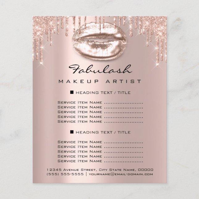 Makeup Artist Salon Pink Glitzer Flyer Spark Kiss (Vorne)