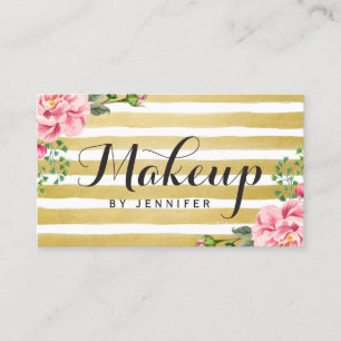 Makeup Artist Script Klasse floral Gold gestreift Visitenkarte