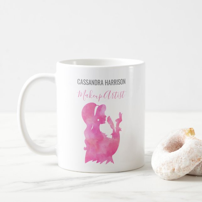 Makeup Artist Silhouette Wasserfarbene Schönheit Kaffeetasse (Mit Donut)