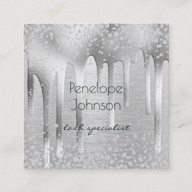 Makeup Artist Silver Foil and Diamonds Glam Quadratische Visitenkarte (Vorderseite)