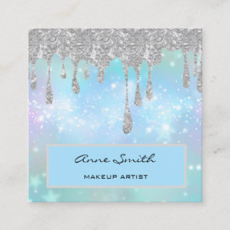 Makeup Artist Silver Glitzer Drilling on Blue Quadratische Visitenkarte