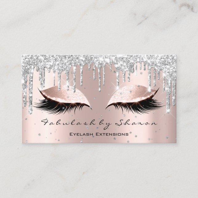 Makeup Artist Silver Rose Lash Confetti Tropfen Fo Visitenkarte (Vorderseite)