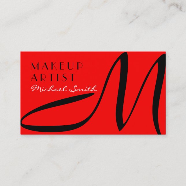Makeup Artist Stilvolle Monogram Modern Red Visitenkarte (Vorderseite)