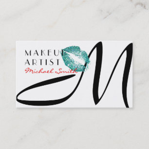 Makeup Artist Stilvolle türkisfarbene Lips Monogra Visitenkarte