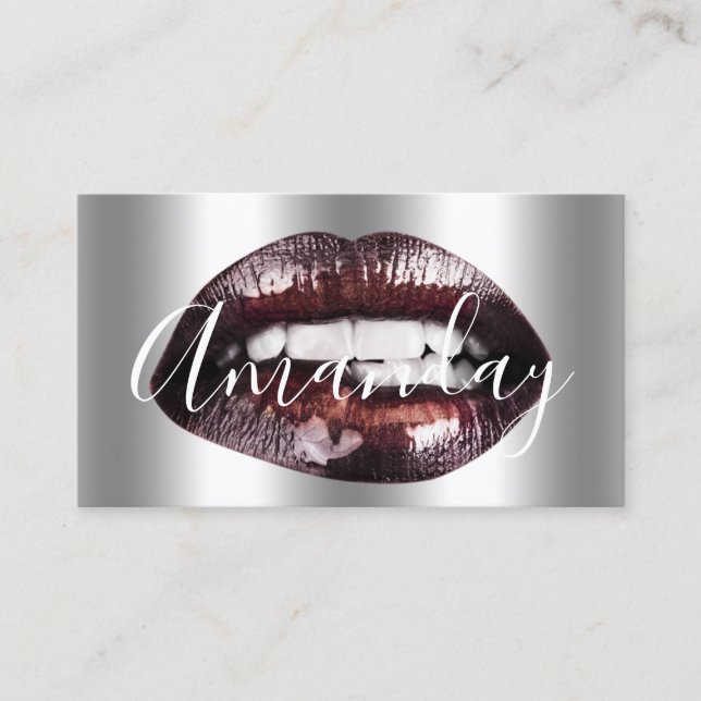 Makeup Artist Studio Silver Lip Logo QR Code Logo Visitenkarte (Vorderseite)