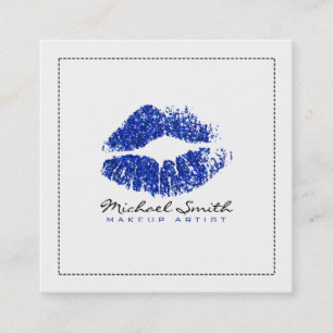 Makeup Artist Stylish Blue Glitzer Lips #3 Quadratische Visitenkarte