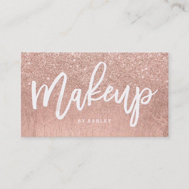 Makeup artist typography faux rose gold glitter visitenkarte (Vorderseite)