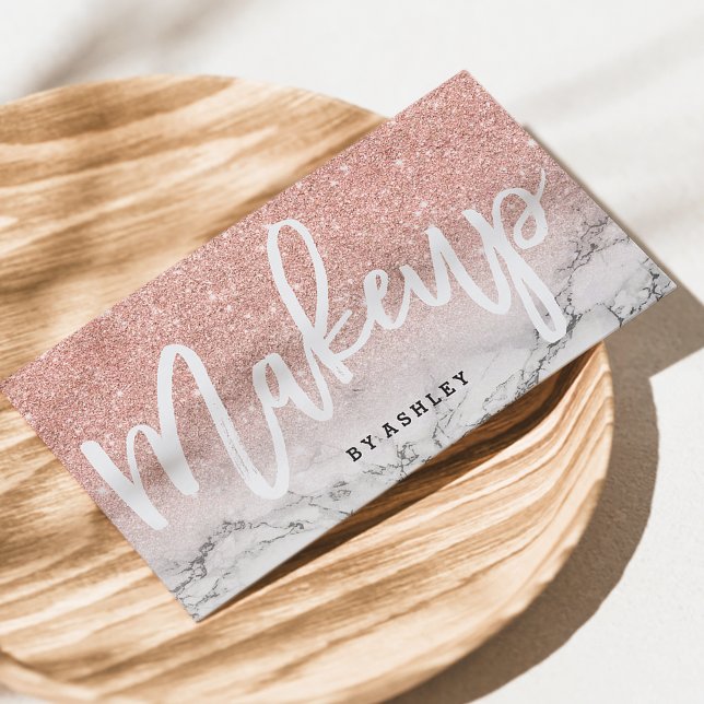 Makeup artist typography Rose Gold Glitzer Marmor Visitenkarte (Von Creator hochgeladen)