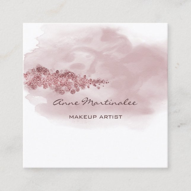 Makeup Artist Watercolor Pink Glitzer Abstrakt Quadratische Visitenkarte (Vorderseite)