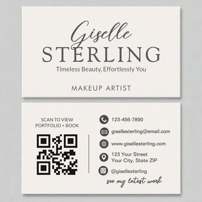 Makeup Artist White Script Modern QR Code Visitenkarte (Von Creator hochgeladen)