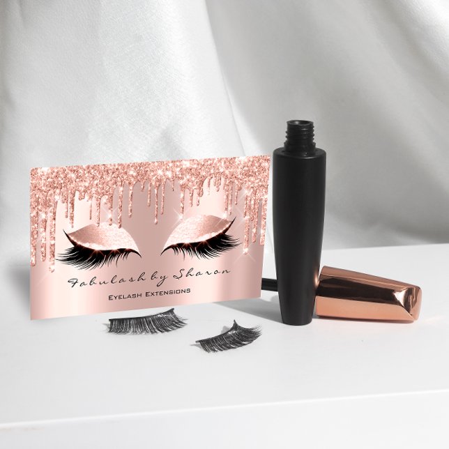 Makeup Artist Wimpern Glitzer Rose Visitenkarte (Makeup Artist Eyelash Lashes Glitter Drips Rose Business Card)