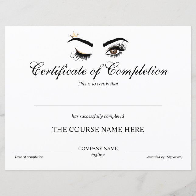 Makeup artist Wink Eye Certificate of Completion (Vorderseite)