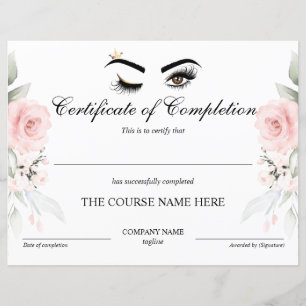 Makeup artist Wink Eye Certificate of Completion