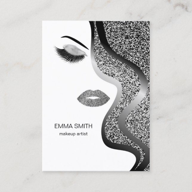 Makeup artistische Visitenkarte mit Glitzer-Effekt (Vorderseite)