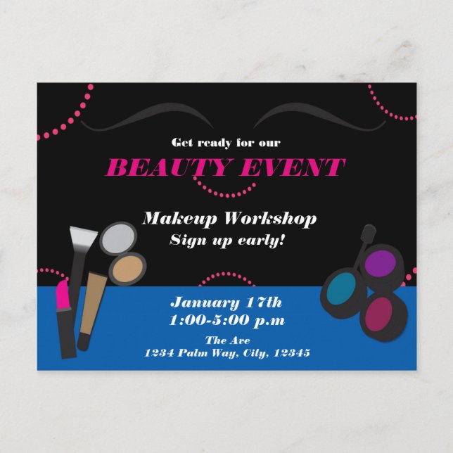 Makeup Beauty Event Workshop Flyer Postkarte und (Vorderseite)