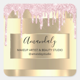 Makeup Beauty Glitzer Gold Gerahmte Boutique Rosa Quadratischer Aufkleber