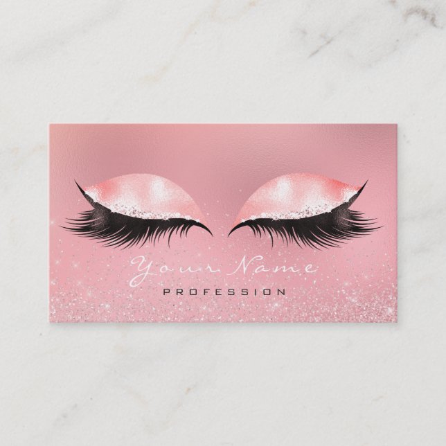 Makeup Beauty Pink Rose White Glass Lashes Glitzer Visitenkarte (Vorderseite)