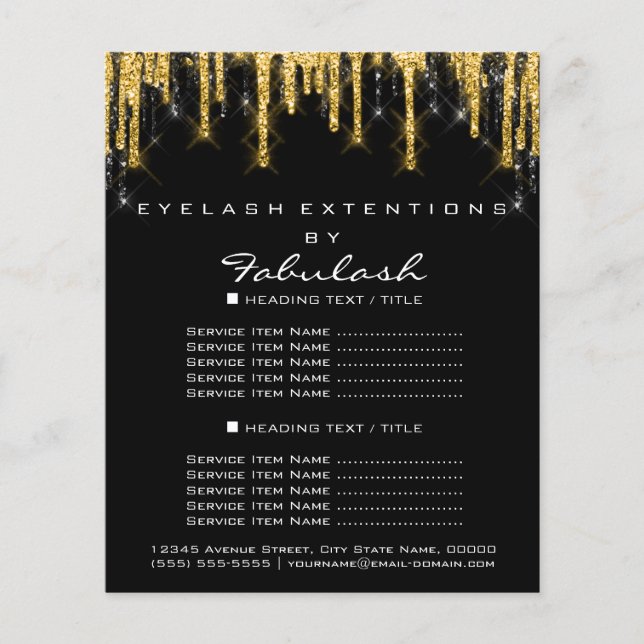 Makeup Beauty Price List Gold Black Tropfens Glitz Flyer (Vorne)