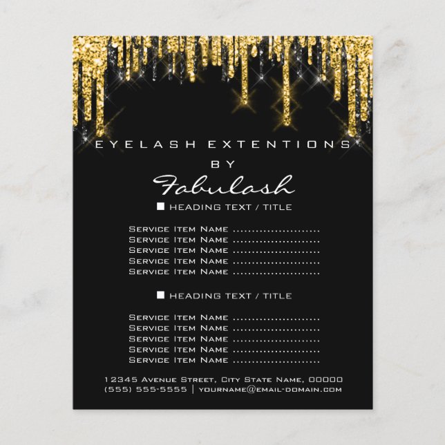 Makeup Beauty Price List Gold Black Tropfens Haarw Flyer (Vorne)