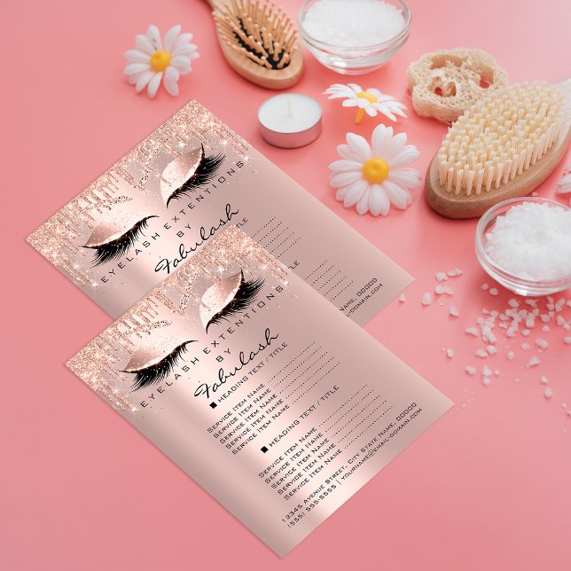Makeup Beauty Salon Brown Glitzer Preisliste Lash1 Flyer (Makeup Beauty Salon Brown Glitter Price List Lash1 Flyer)