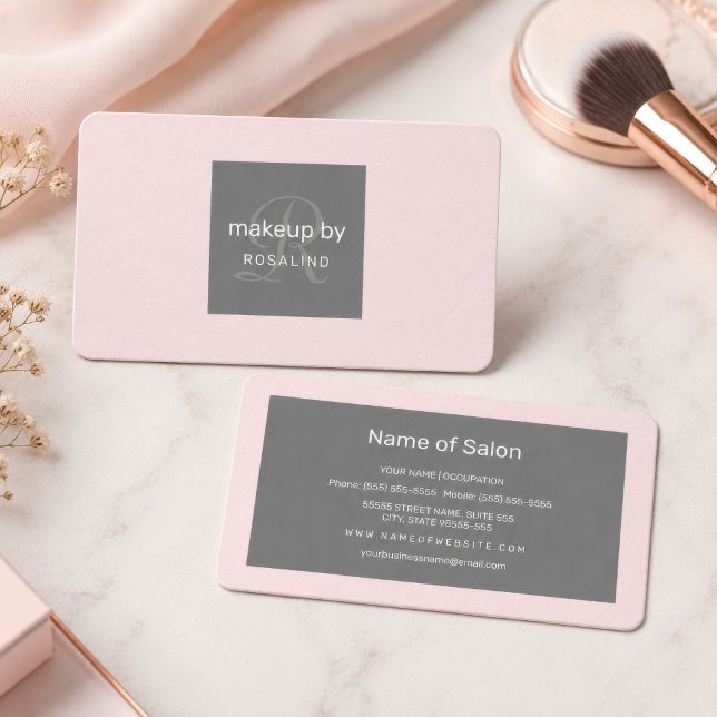 Makeup Beauty Salon Einfach rosa Grau Monogram Visitenkarte (Blush Gray Makeup Monogram Minimal Business Card
)