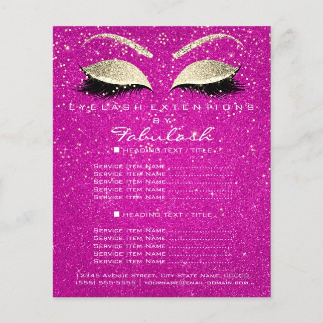Makeup Beauty Salon Flyer Gold Confetti Hot Pink (Vorne)
