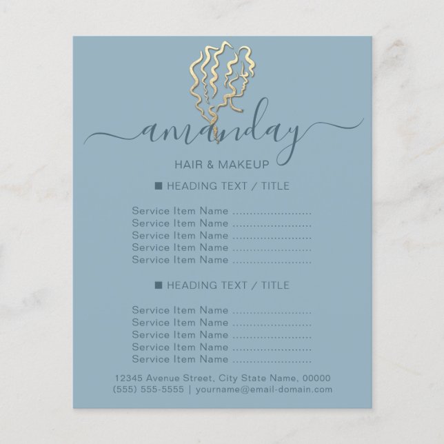 Makeup Beauty Salon Friseur Logo Gold Blau Flyer (Vorne)