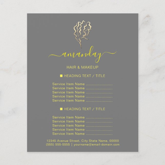 Makeup Beauty Salon Friseur Logo Gold Grau Flyer (Vorne)