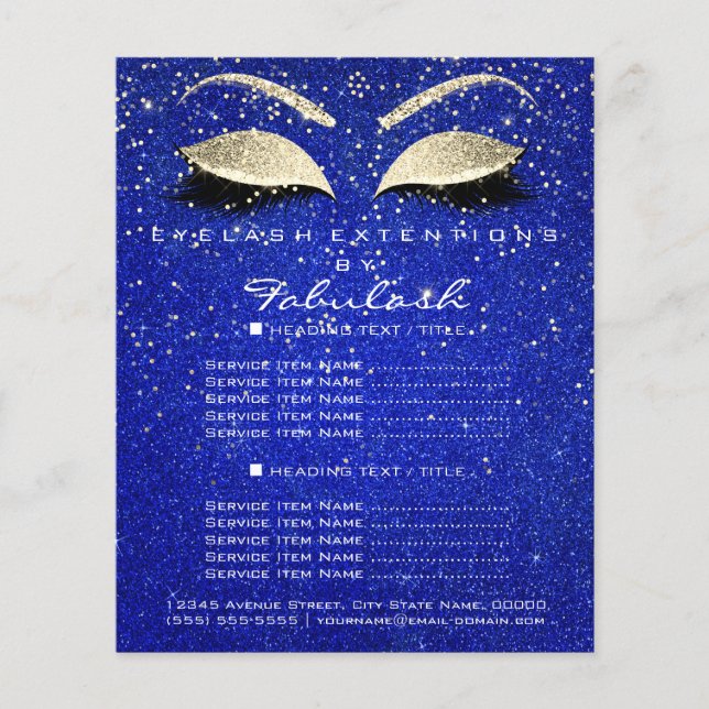 Makeup Beauty Salon Glitzer Flyer Gold Cobalt Blue (Vorne)
