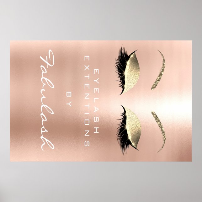 Makeup Beauty Salon Name Gold Pink Skinny Eyebrows Poster (Vorne)