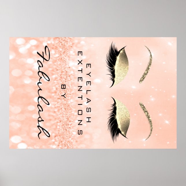 Makeup Beauty Salon Name Rose Gold Peach Eyebrow Poster (Vorne)